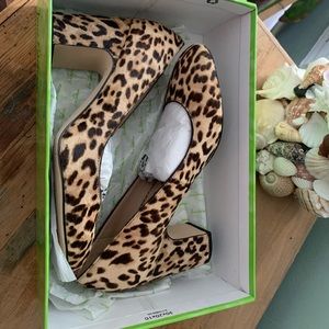 Sam Edelman Womens Junie Tan Brown Leopard Print Block Pump Heels Size US 8.5